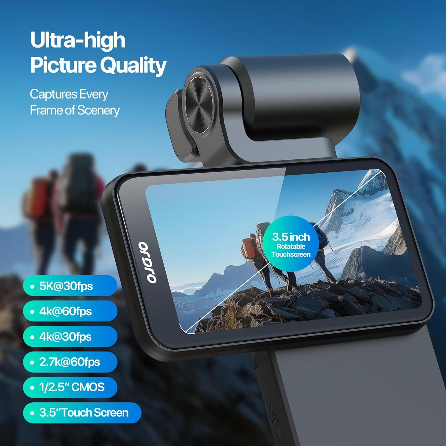 ORDRO M3 Camcorder 5K 30FPS Video Cameras 48MP Photo 3.5” Rotatable Screen Vlog Camera