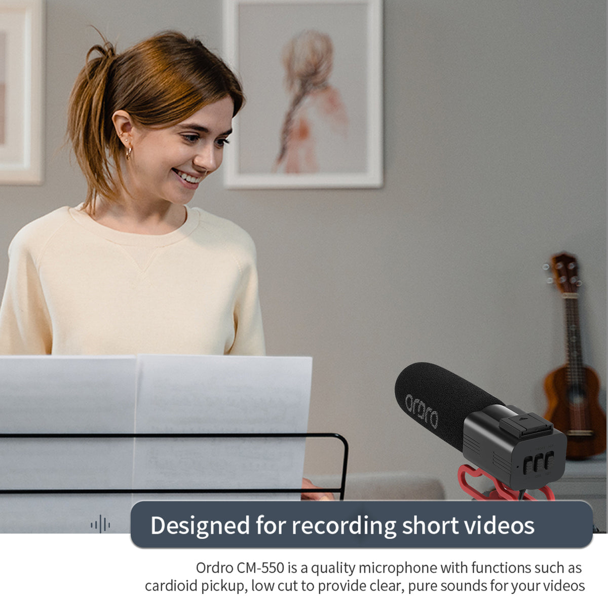 ORDRO CM550 On-Camera Camcorder Microphone for Vlogging YouTube Live Streaming Video Camera Black