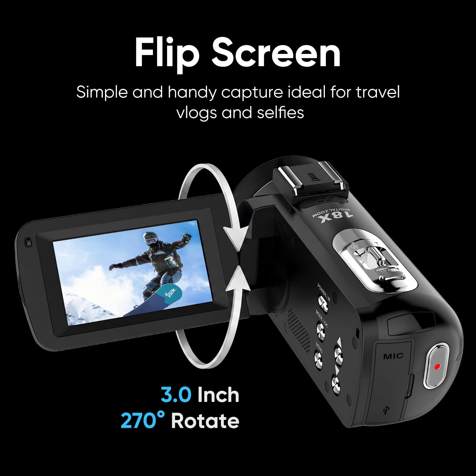 ORDRO B320 Video Camera Camcorder FHD 1080P 30MP IR Night Vision Vlogging Recorder 3.0 inch IPS Screen 18X Zoom