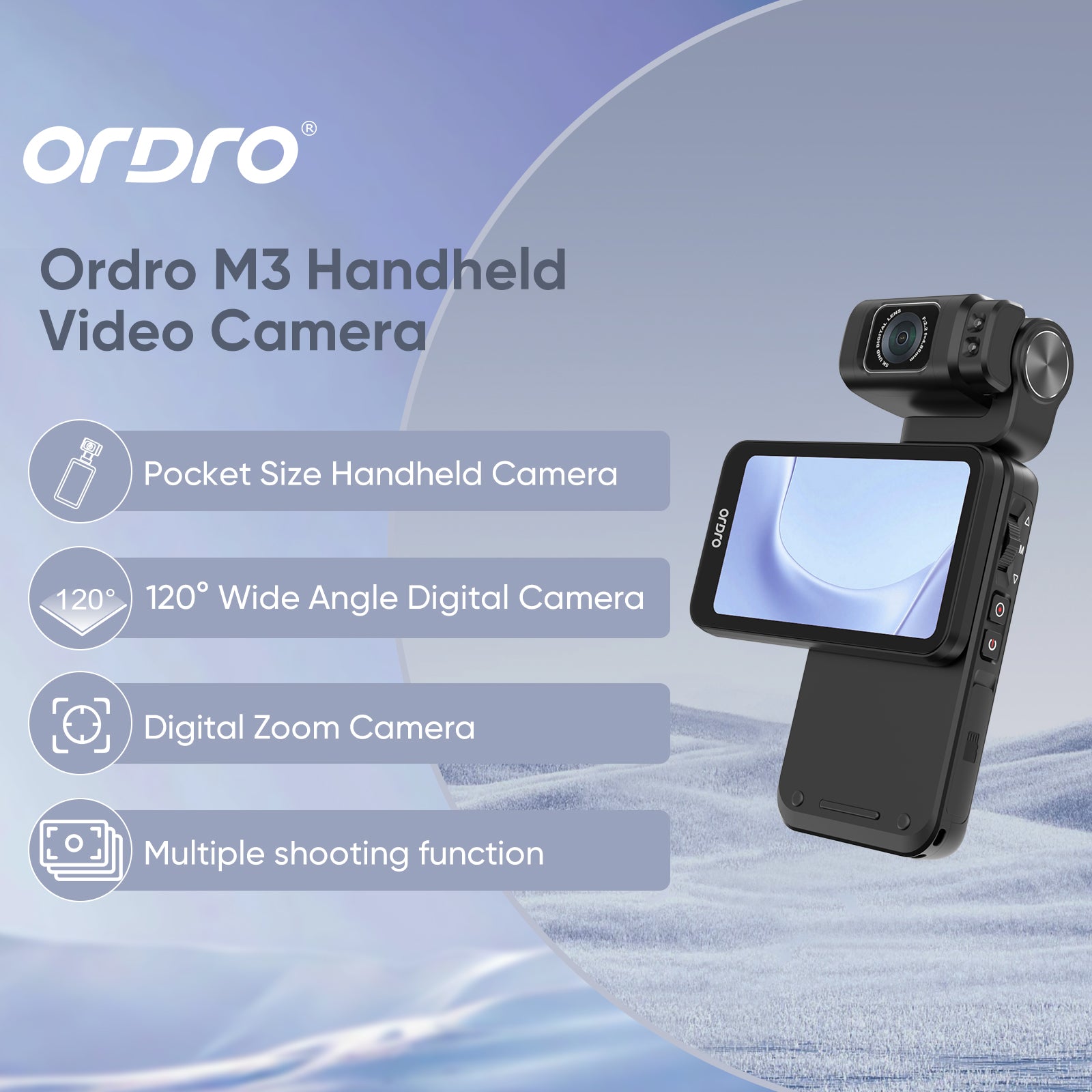 ORDRO M3 Camcorder 5K 30FPS Video Cameras 48MP Photo 3.5” Rotatable Screen Vlog Camera
