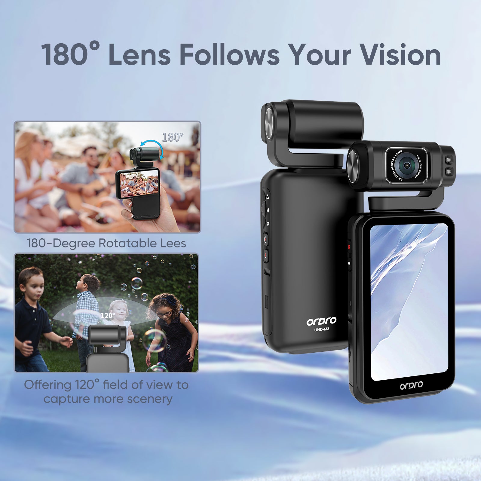 ORDRO M3 Camcorder 5K 30FPS Video Cameras 48MP Photo 3.5” Rotatable Screen Vlog Camera