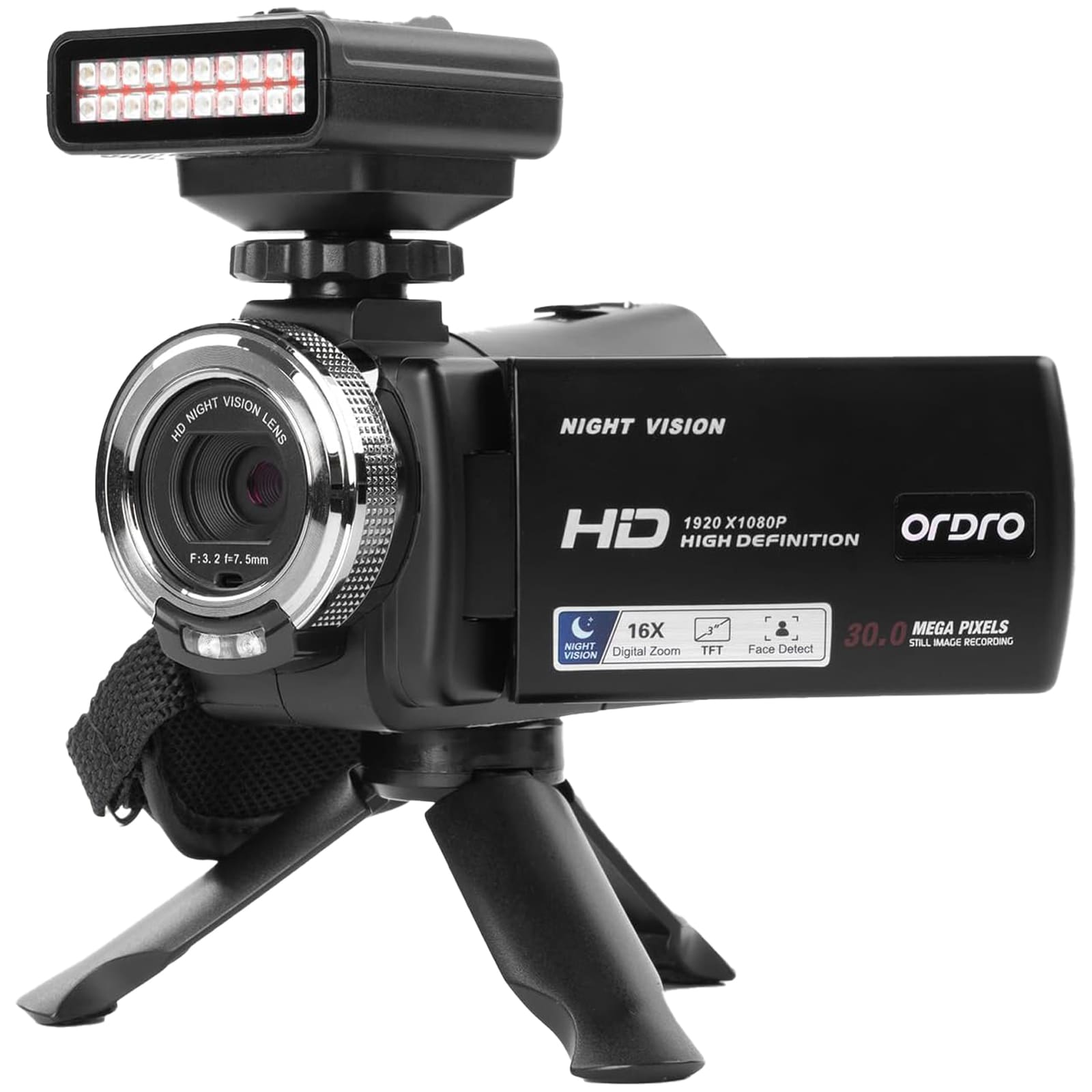 ORDRO 1080P HDV-V12 Video Camera with IR Night Vision Light Kit