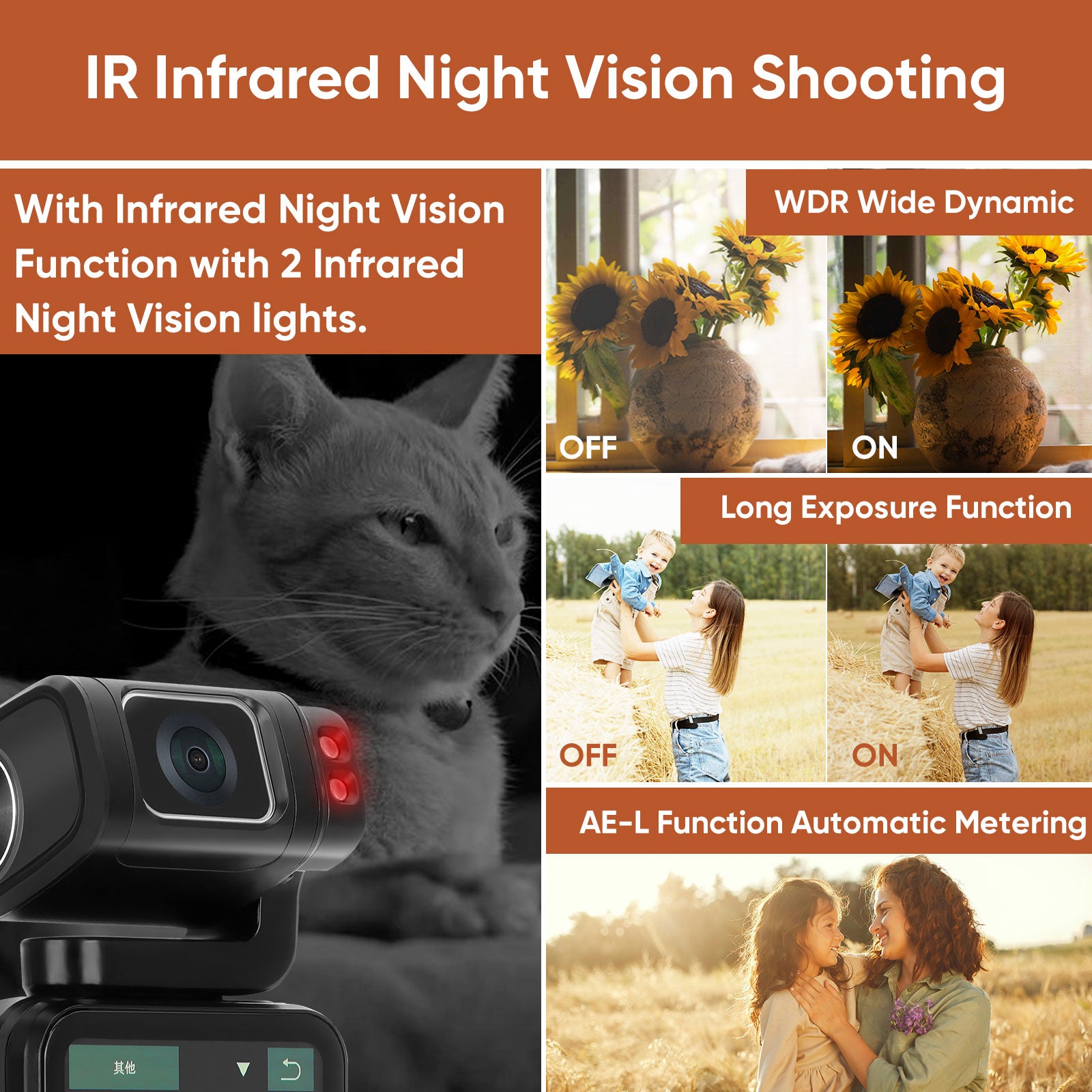 ORDRO M3 5K Video Camera Camcorder WiFi IR Night Vision Handheld Camera 3.5'' Flippable Screen