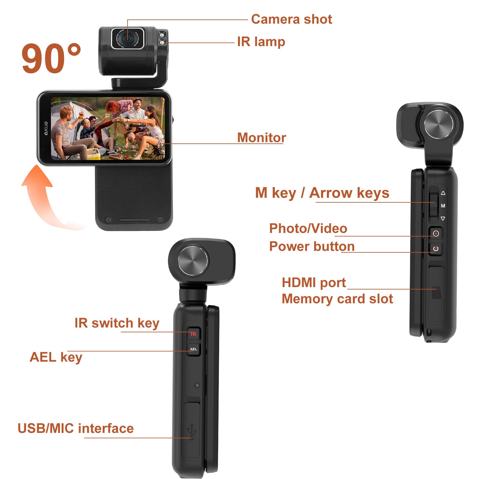 ORDRO M3 5K Video Camera Camcorder WiFi IR Night Vision Handheld Camera 3.5'' Flippable Screen