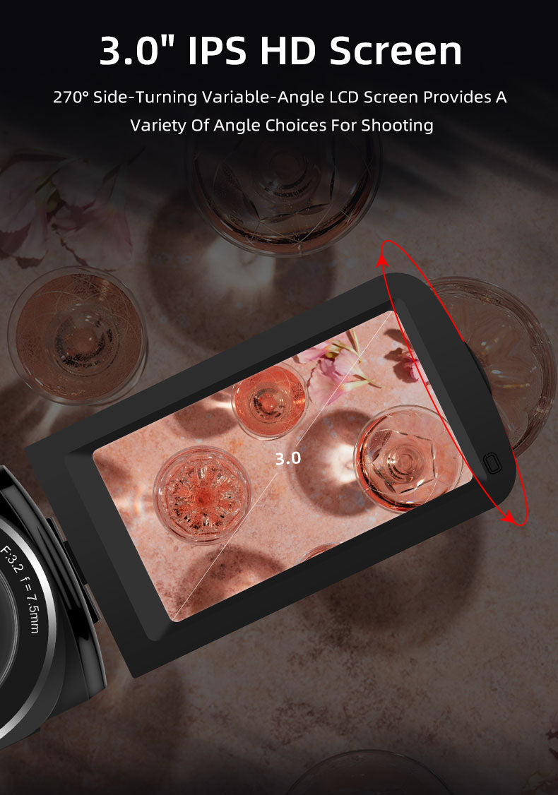 Ordro B320 compact vlog camera with 3-inch IPS flip screen and easy operation buttons