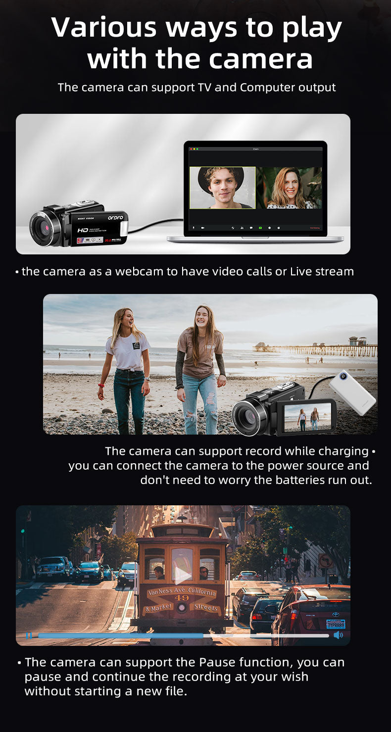 Ordro B320 is a high-quality entry-level camcorder that can be used as a computer webcam.