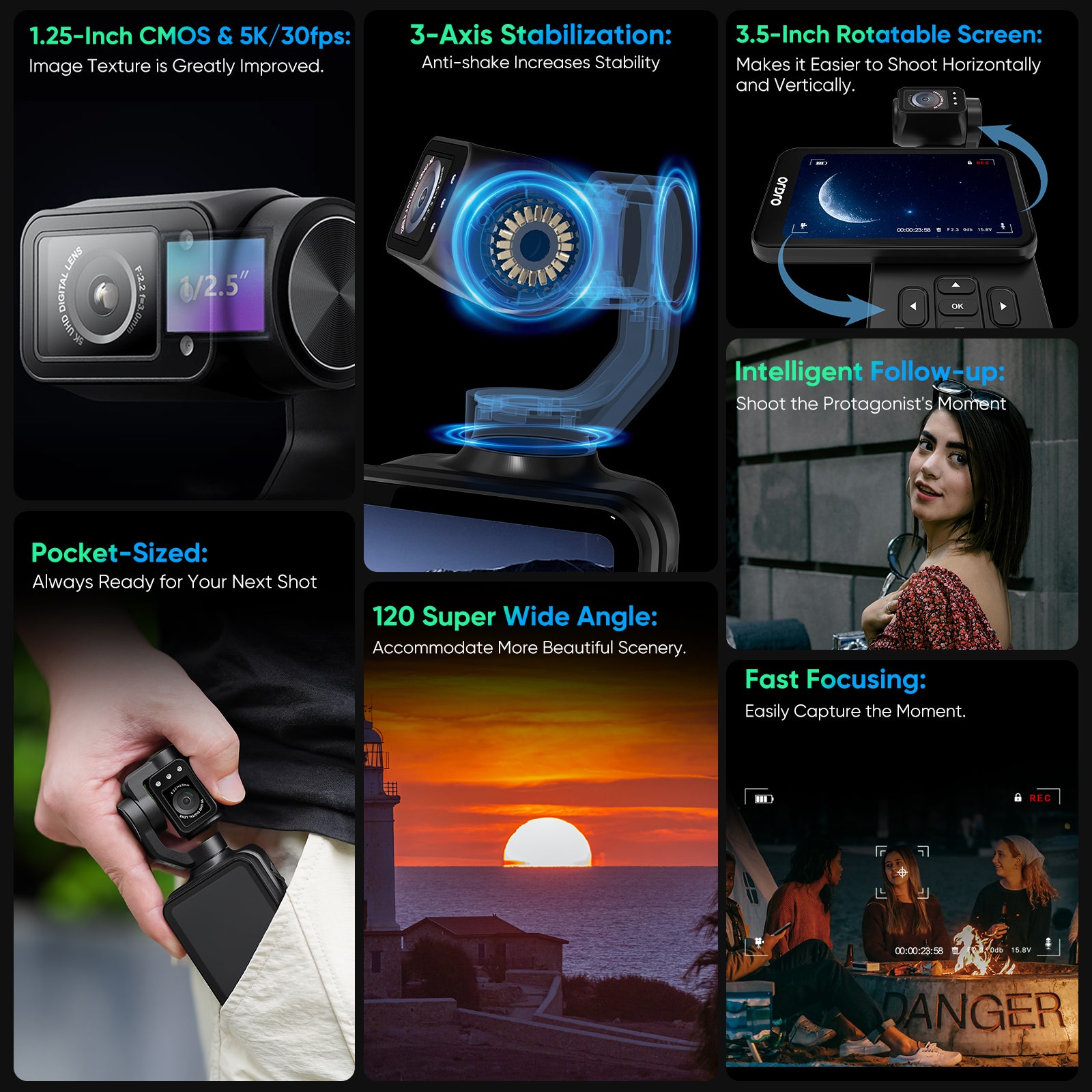 ORDRO M5 Handheld Camera 5K Camcorder 3-Axis Stabilisation IR Night Vision Wifi Vlogging Camera