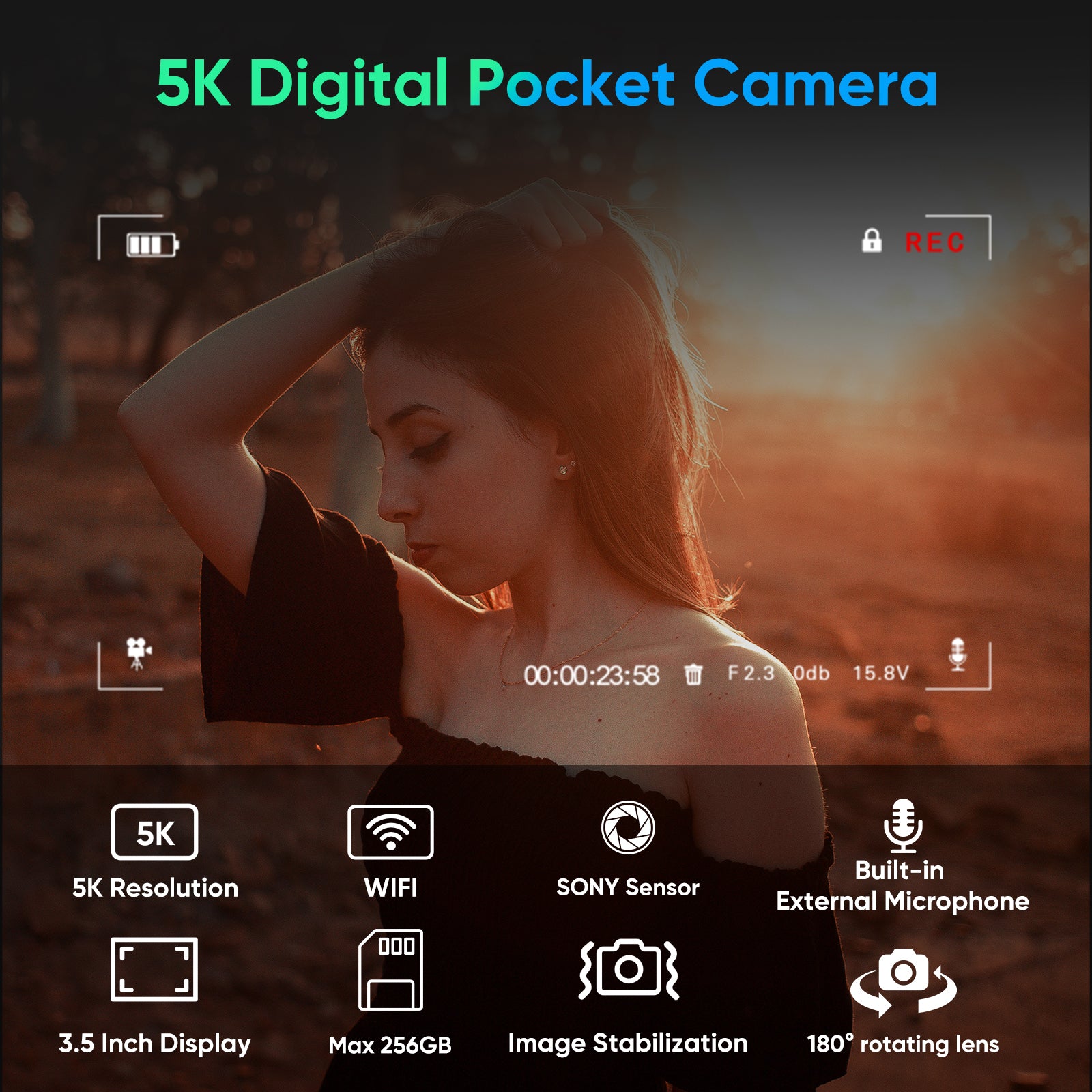 ORDRO M5 Handheld Camera 5K Camcorder 3-Axis Stabilisation IR Night Vision Wifi Vlogging Camera