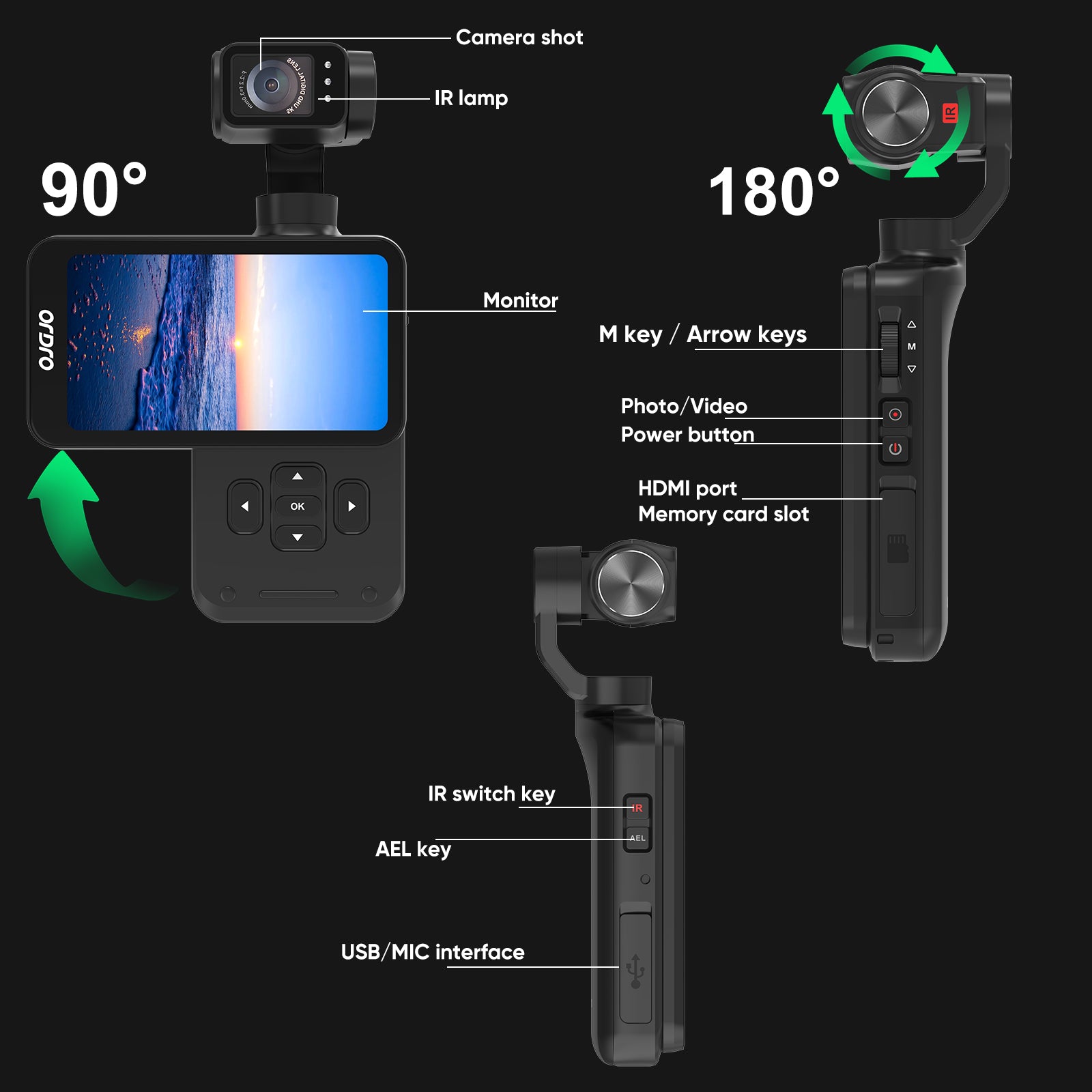 ORDRO M5 Handheld Camera 5K Camcorder 3-Axis Stabilisation IR Night Vision Wifi Vlogging Camera