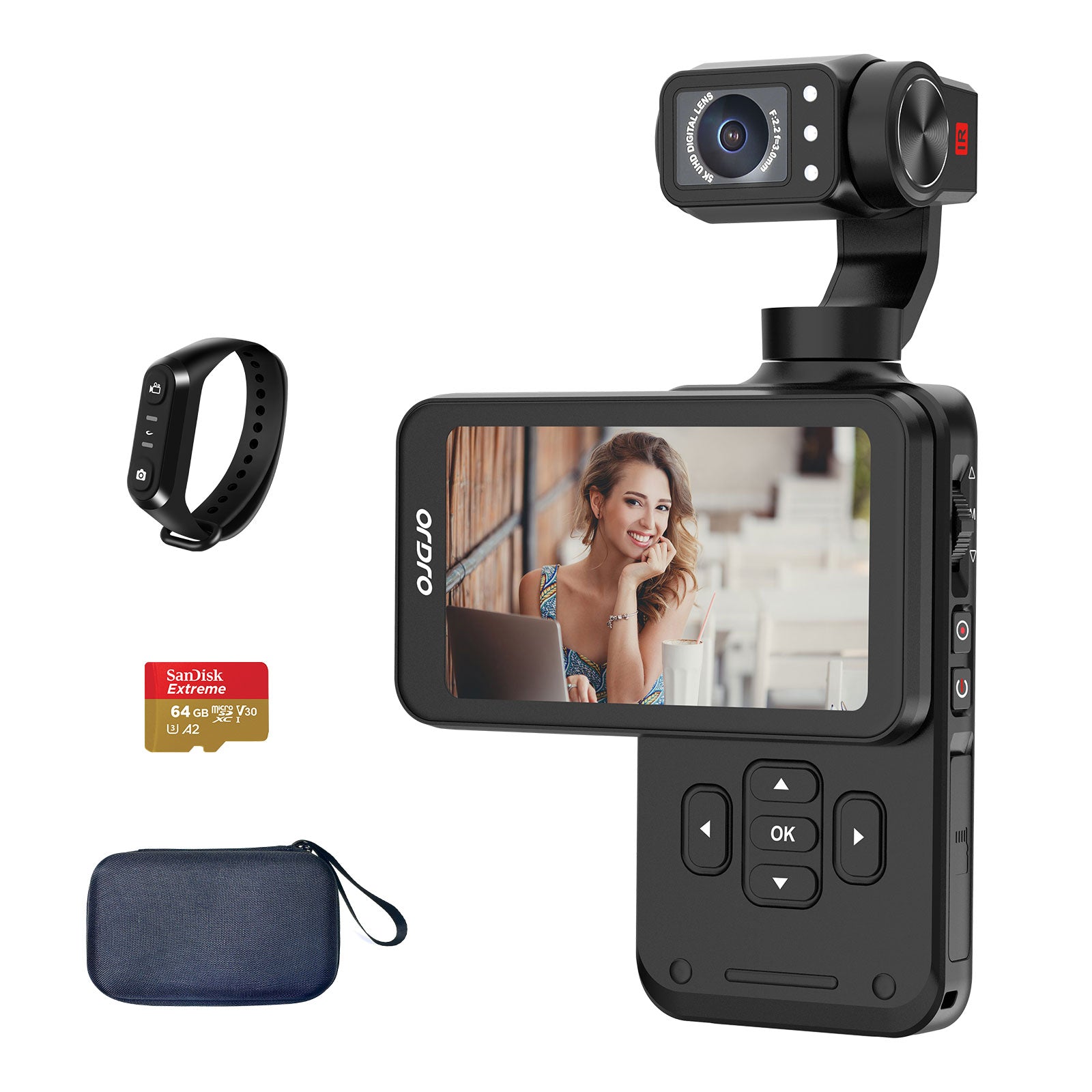 Ordro M5 5K Pocket Gimbal Camera with IR Night Vision - 3-Axis Stabilized Handheld Vlog Camcorder for YouTube