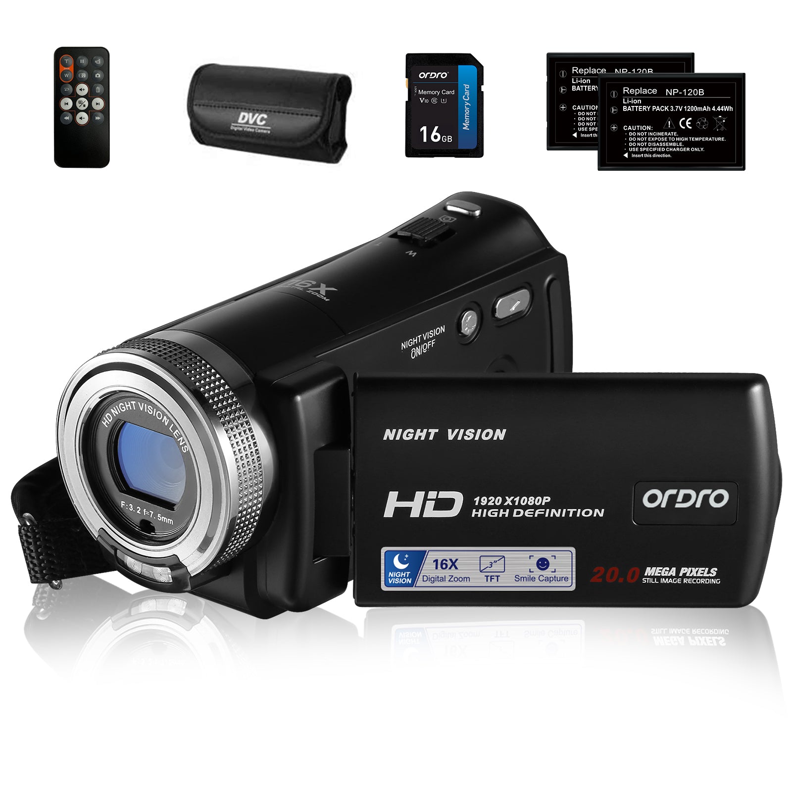 ORDRO HDV-V12 Video Camera Camcorder With two battery