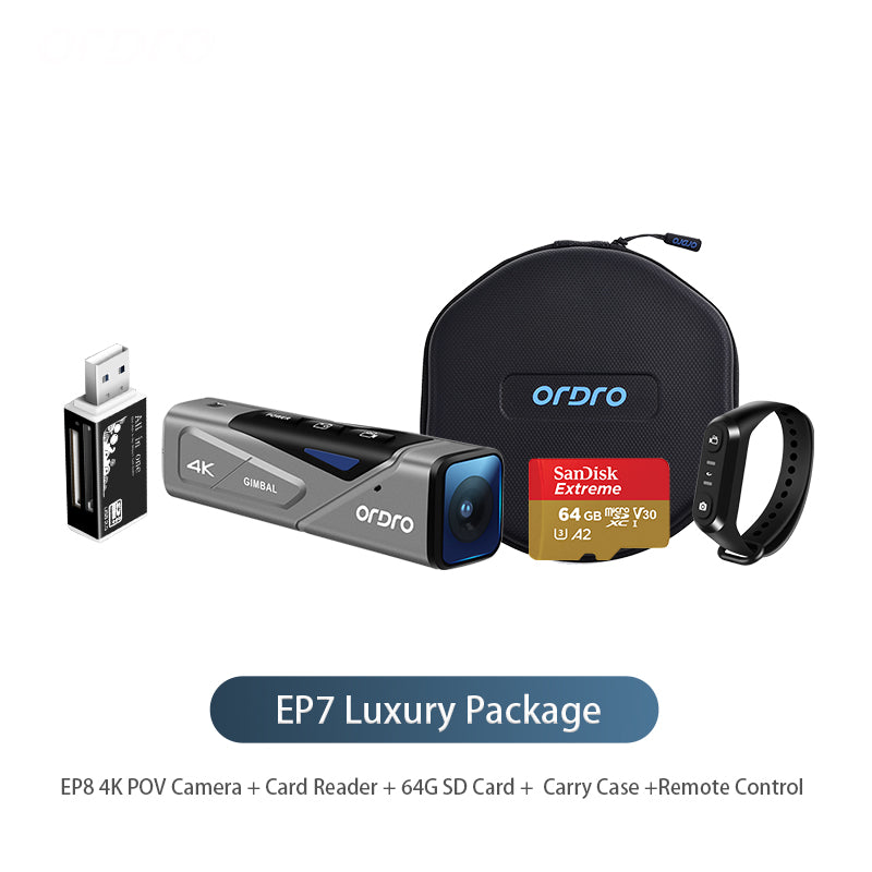 ORDRO EP7 FPV Wearable Action 4K POV Camcorder （Best Combination）+ Free USB  Charger + Free Card reader