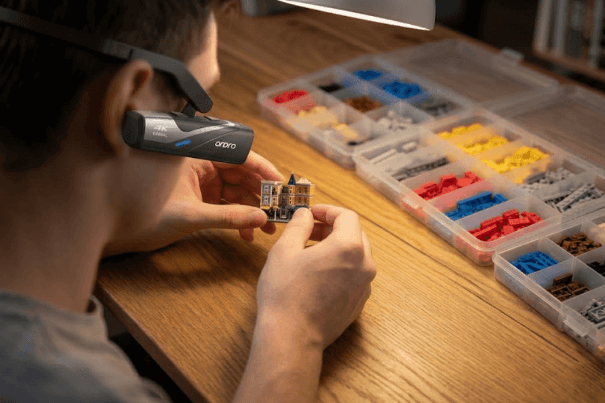 ORDRO EP8 first-person POV camera recording a tabletop Lego building project hands-free. 