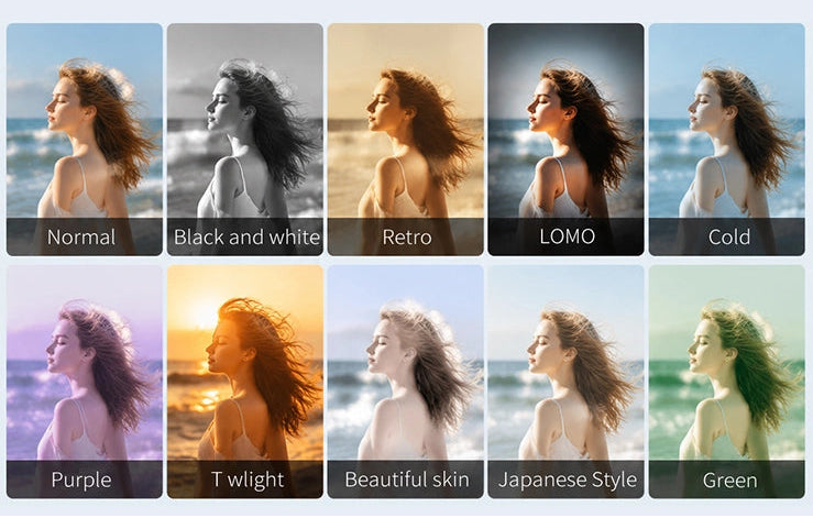 ORDRO DV-107 beginner camcorder showcasing 10 built-in creative color filters including retro, lomo, and black and white for stylized vlogging.
