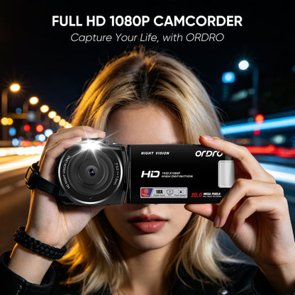 ORDRO B320 Video Camera Camcorder FHD 1080P 30MP IR Night Vision Vlogging Recorder 3.0 inch IPS Screen 18X Zoom