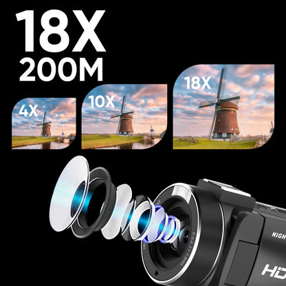 ORDRO B320 Video Camera Camcorder FHD 1080P 30MP IR Night Vision Vlogging Recorder 3.0 inch IPS Screen 18X Zoom