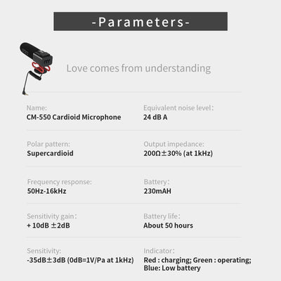 ORDRO CM550 On-Camera Camcorder Microphone for Vlogging YouTube Live Streaming Video Camera Black