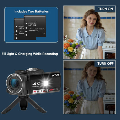ORDRO 4K Video Camera Digital Camcorder 64MP Vlogging Camera for YouTube with Telescope