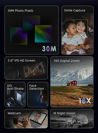 ORDRO B320 Video Camera Camcorder Full HD 1080P 30FPS 30MP 3.0 Inch 270 Degree Rotation LCD 18X Digital Zoom Recorder