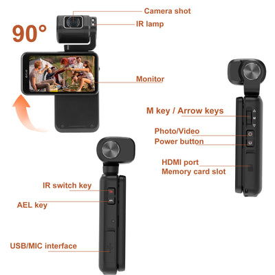 ORDRO M3 5K Video Camera Camcorder WiFi IR Night Vision Handheld Camera 3.5'' Flippable Screen