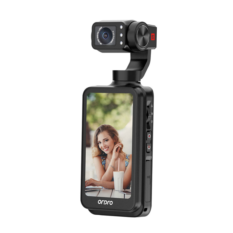 Ordro M5 5K Vlog Handheld Camera  3.5-inch Rotating Touch Screen, 3-axis Gimbal Stabilization, Face Tracking, 120-degree Wide Angle, Long-lasting Battery, Infrared Night Vision, Slow Motion, App Connectivity,  Autofocus, Lightweight and Portable (Black)