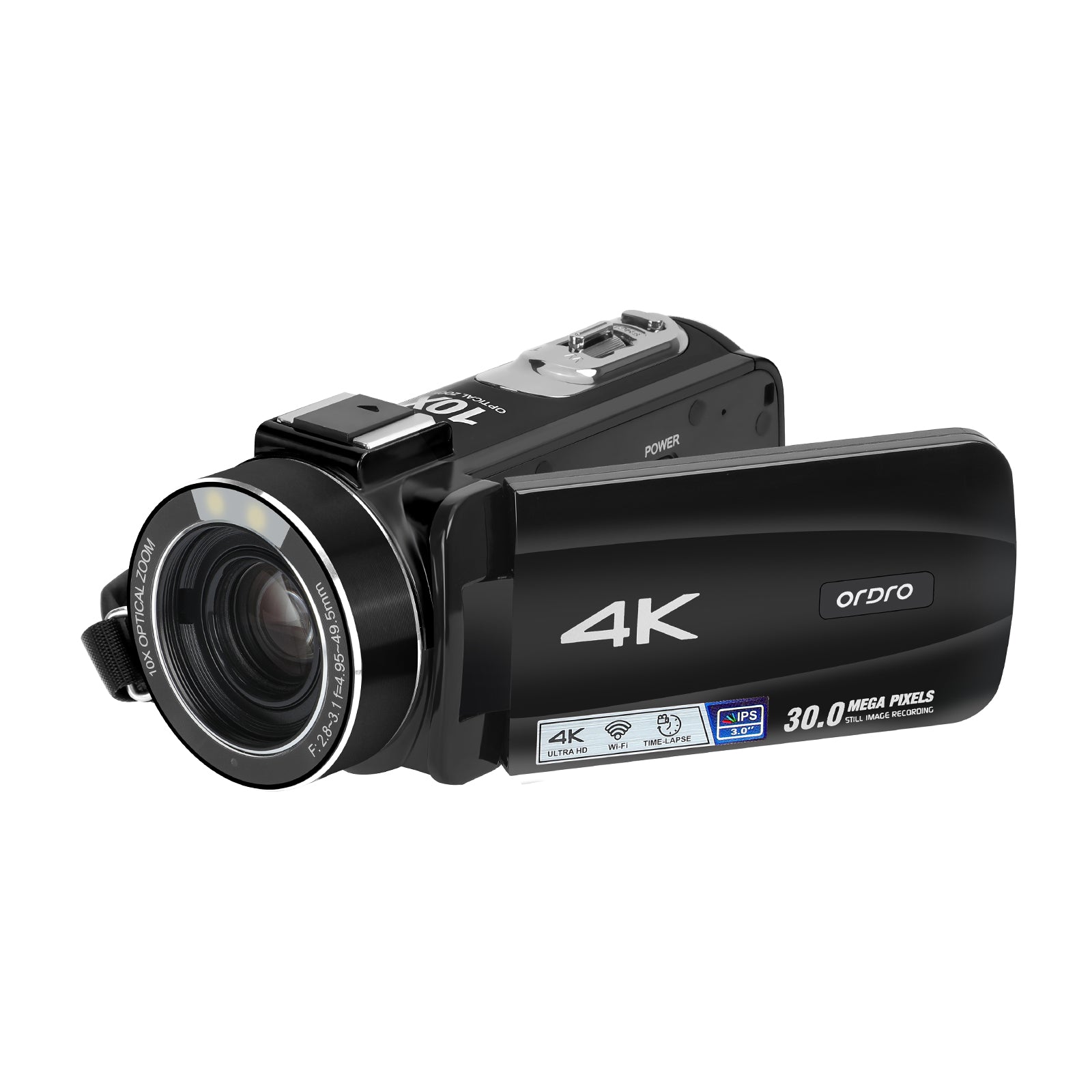 ORDRO Videocamera 4K Ultra HD Con Zoom Ottico 10x E Digitale 120x – WiFi, Auto Focus E Scheda SD 32GB Inclusa Per Vlogging E Viaggi