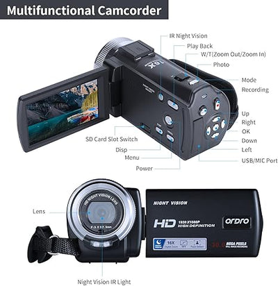 Videocamera ORDRO HDV-V12 Videocamera Videocamera digitale Youtube Vlogging Registratore videocamera （standard）