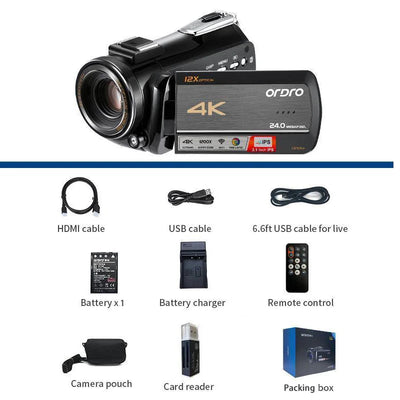 ORDRO HDR-AC5 4K Camcorder 12X Optical Zoom