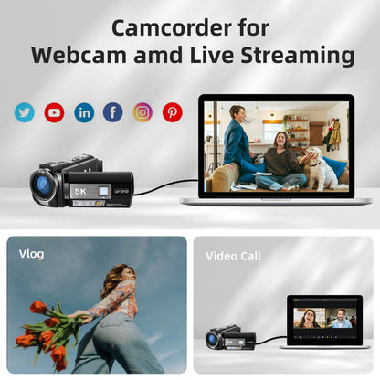 ORDRO 5K Video Camera Camcorder 56MP IR Night Vision Vlogging Camera 18X Digital Zoom + Wide Angle