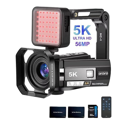 ORDRO 5K Video Camera Camcorder 56MP IR Night Vision Vlogging Camera 18X Digital Zoom + Wide Angle