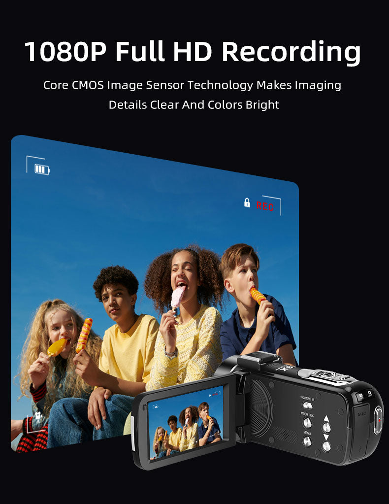 ORDRO B320  Full HD 1080P 30FPS Video Camera Recorder, 30MP 18X Digital Zoom Camcorder, YouTube Vlogging Camera Infrared Night Vision, 3.0 Inch Flip Screen, 2 Batteries, Remote Control