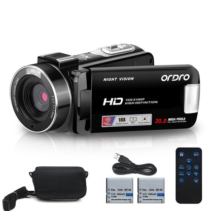 ORDRO B320 Video Camera Camcorder Full HD 1080P 30FPS 30MP 3.0 Inch 270 Degree Rotation LCD 18X Digital Zoom Recorder