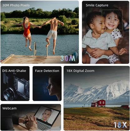 ORDRO Video Camera for Youtube Camcorder 18X Digital Zoom 30MP Vlogging Digital Camera Night Vision