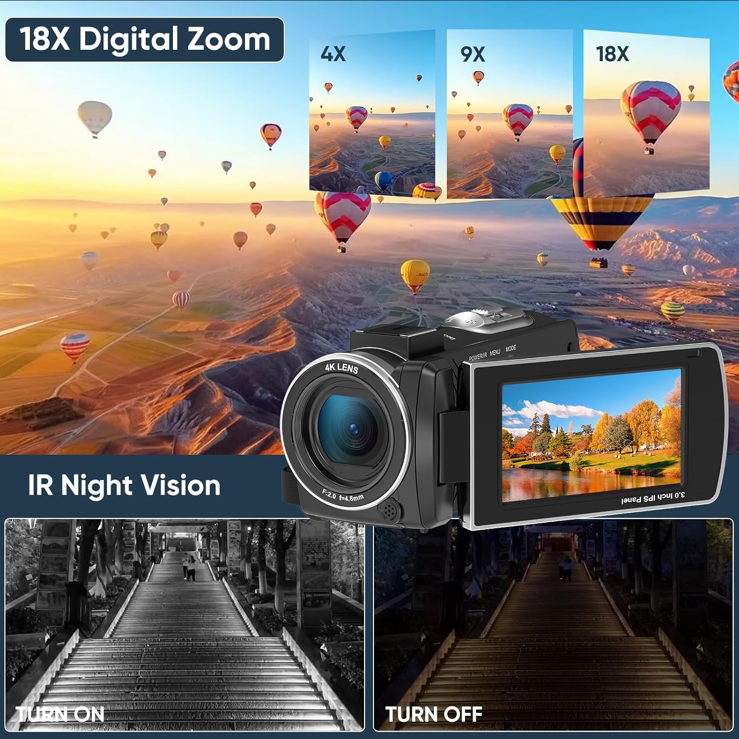 ORDRO 4K Video Camera Digital Camcorder 64MP Vlogging Camera for YouTube with Telescope