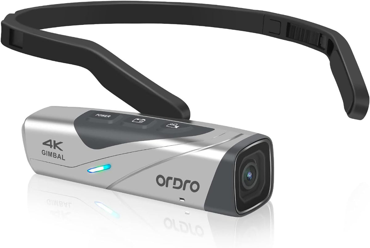 ORDRO EP8 4K Head-Mounted Video Camera Ultra HD 4K 60FPS Camcorder Vlog Hands Free Wearable Camera Wi-Fi APP Auto Focus with Remote Control 64G Micro SD Card,Silver