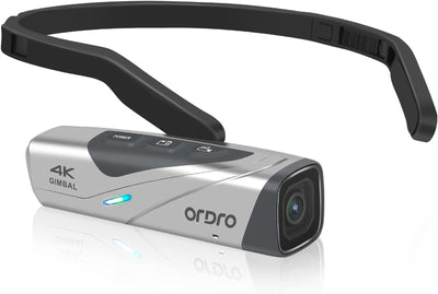 ORDRO EP8 4K Head-Mounted Video Camera Ultra HD 4K 60FPS Camcorder Vlog Hands Free Wearable Camera Wi-Fi APP Auto Focus with Remote Control 64G Micro SD Card,Silver