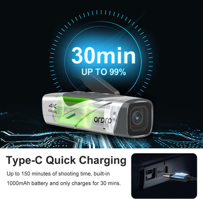 ORDRO EP8 4K Head-Mounted Video Camera Ultra HD 4K 60FPS Camcorder Vlog Hands Free Wearable Camera Wi-Fi APP Auto Focus with Remote Control 64G Micro SD Card,Silver