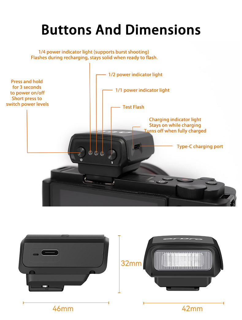 ORDRO High Quality Xenon Lamp Flash Light Speedlight FL-10