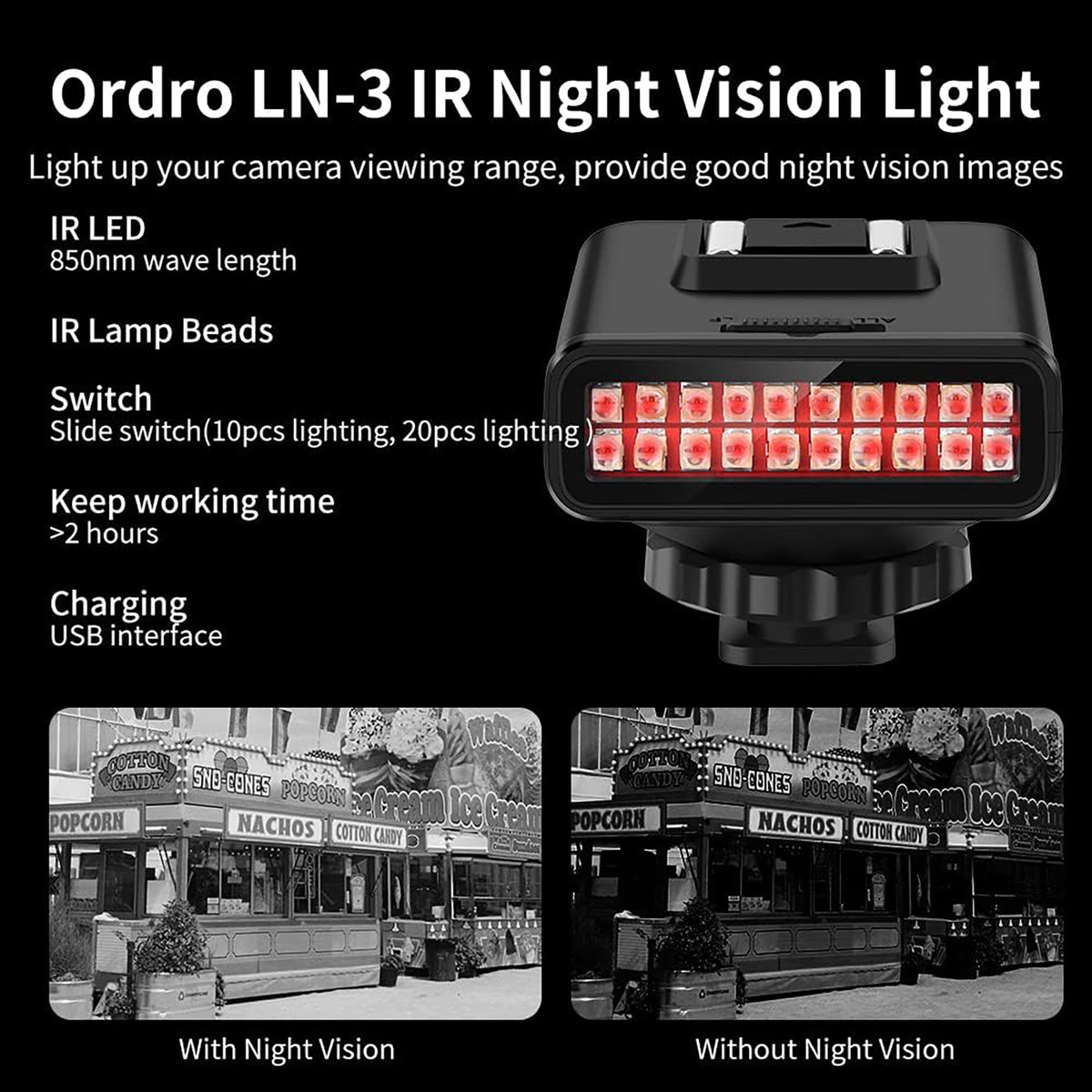 ORDRO LN-3 Studio IR Light LED Light USB Night Vision Infrared for Video Camera Photography