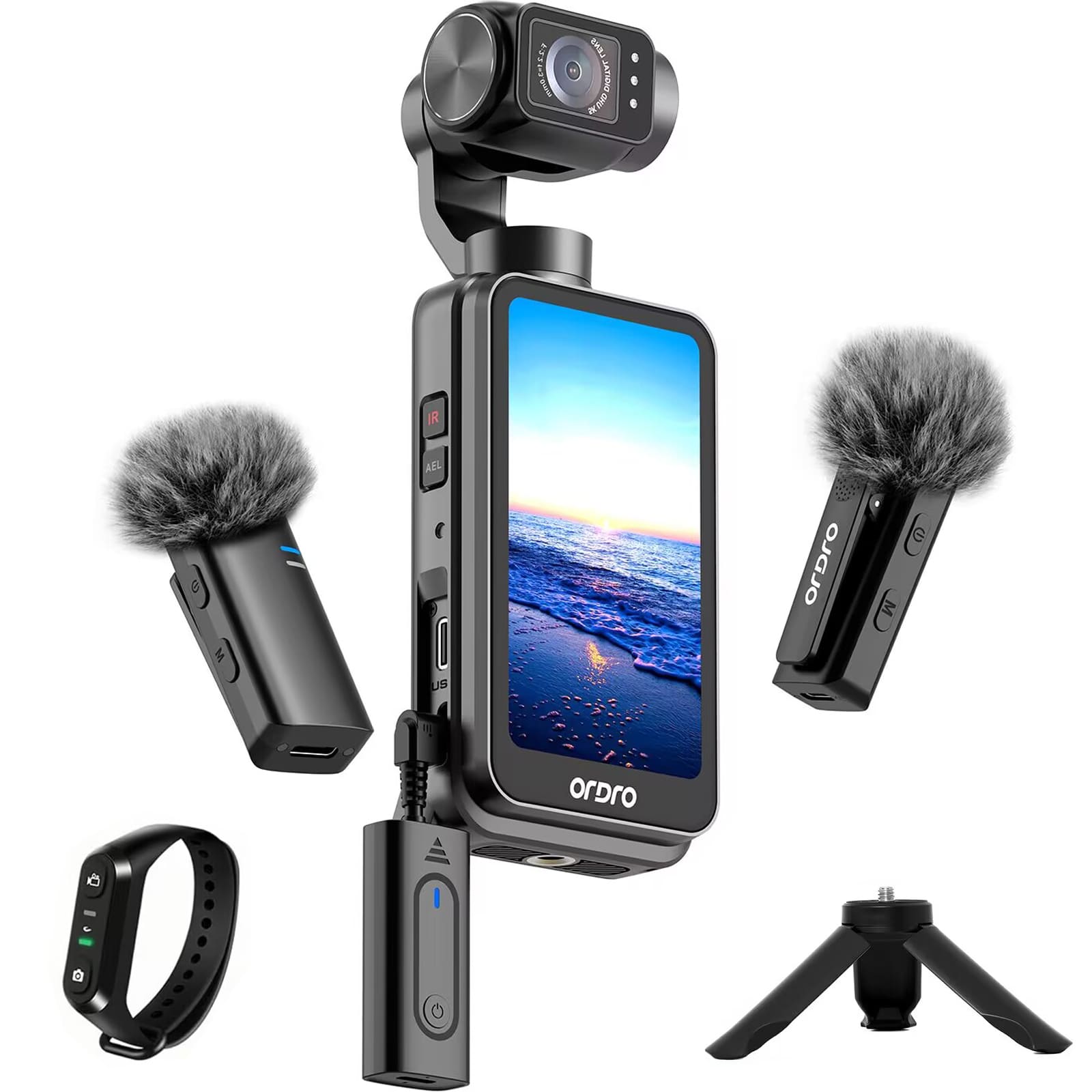 ORDRO M5 Vlogging Camera Combo 5K Pocket Handheld Camera 3-Axis Stabilization Action Camera 3.5''Touch Screen Cam for Travel Vlog and YouTube Live Streaming