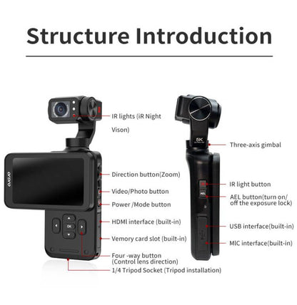 Ordro Pocket M5 Camera 3-Axis Gimbal Handheld 5K Camcorder for Outdoor Vlogging Youtube