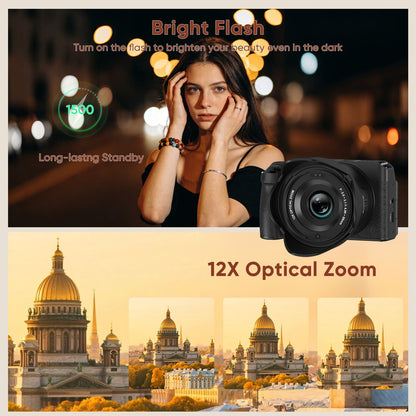 ORDRO 5K 72MP Digital Camera for Photography 16X Optical Zoom Vlogging Camera Autofocus Compact Travel Camera