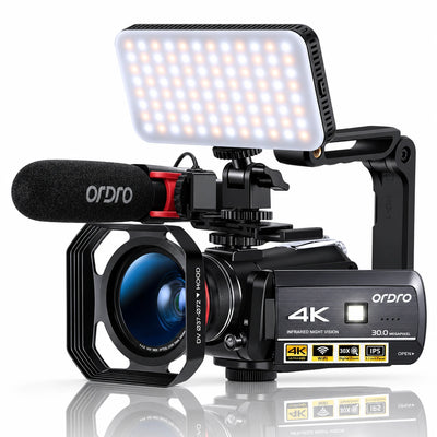 ORDRO  4K WiFi Digital Video Camera  AC3 Ultra HD 60FPS Infrared Camcorder With 30X Digital Zoom & IR Remote Controlled - Ordro