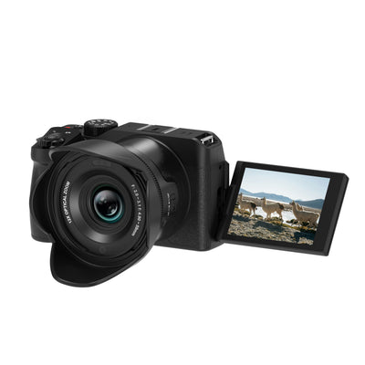 Ordro G650 front view showing 10X optical zoom lens and manual focus switch."