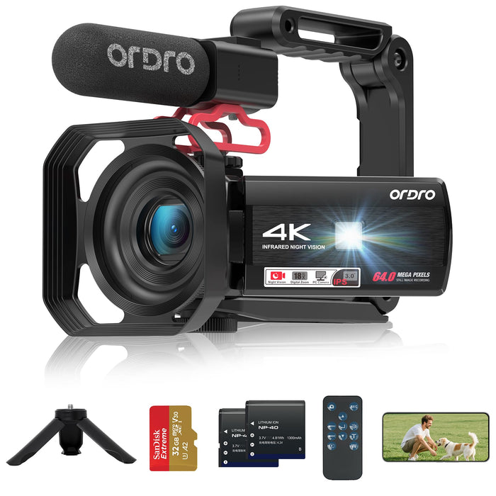 ORDRO 4K 30FPS Video Camera 64MP Camcorder with IR Night Vision 18X Di ...
