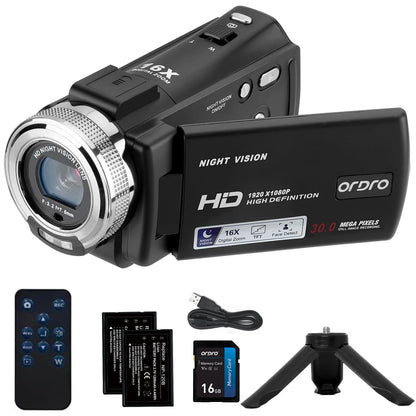 ORDRO Camcorders HDV-V12 1080P Video Camera Infrared Night Vision 3.0 Screen 16X Vlogg Camera