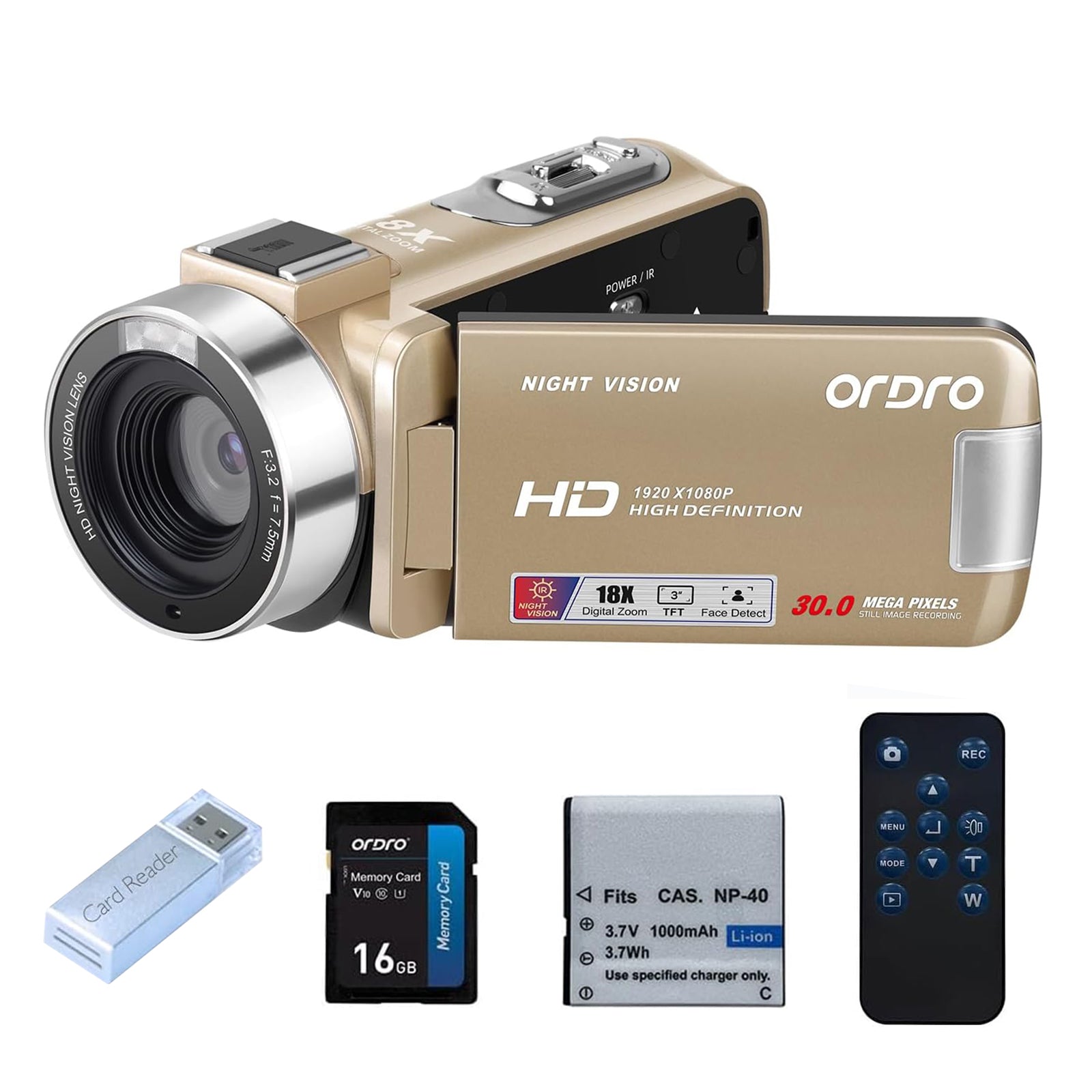 ORDRO B320 Video Camera Camcorder Full HD 1080P 30FPS 30MP 3.0 Inch 270 Degree Rotation LCD 18X Digital Zoom Recorder