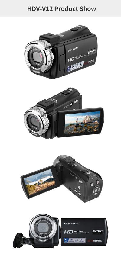 Videocamera ORDRO HDV-V12 Videocamera Videocamera digitale Youtube Vlogging Registratore videocamera （standard）