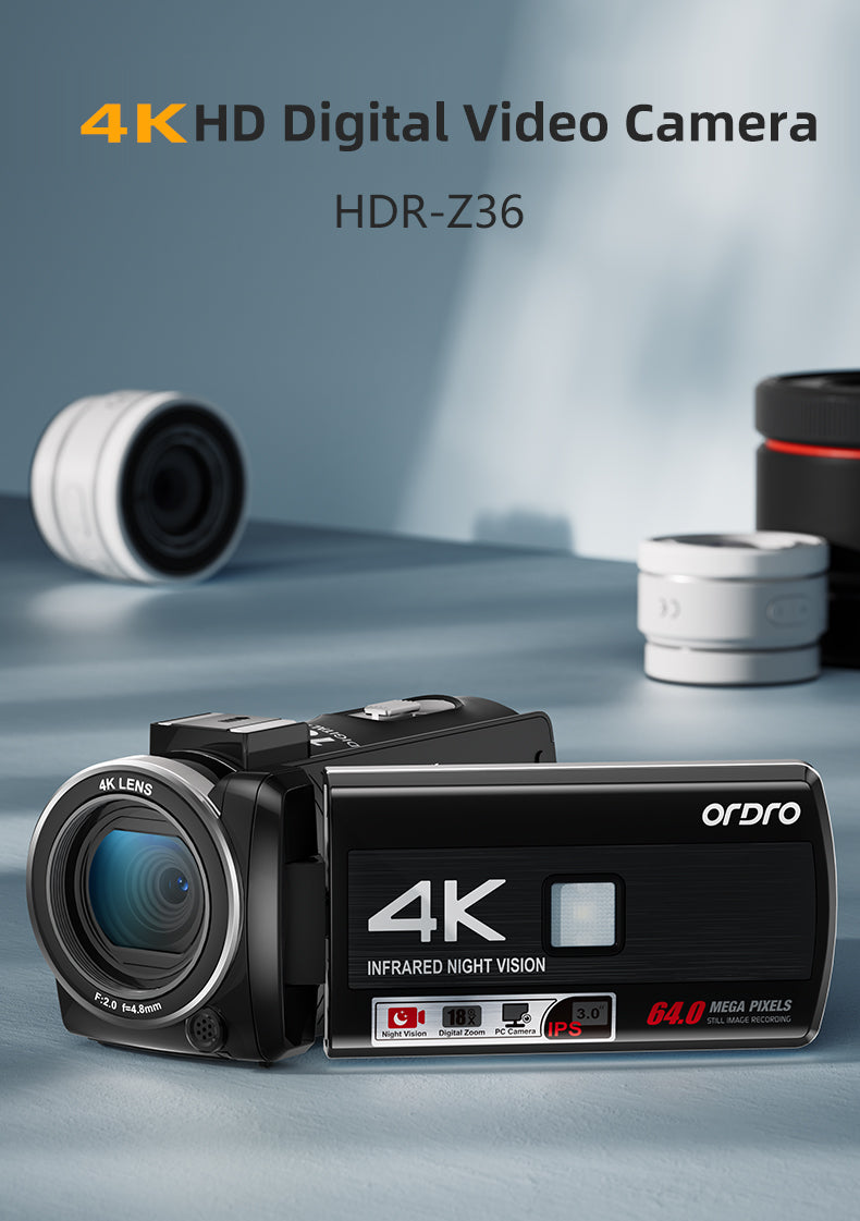 Ordro Z36 4K Ultra HD Camcorder with Sony IMX CMOS Sensor