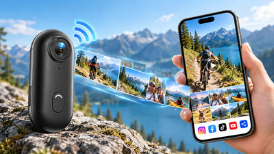 ORDRO H88 Pro 4K action camera wirelessly transferring cycling and outdoor videos to a smartphone via Wi-Fi